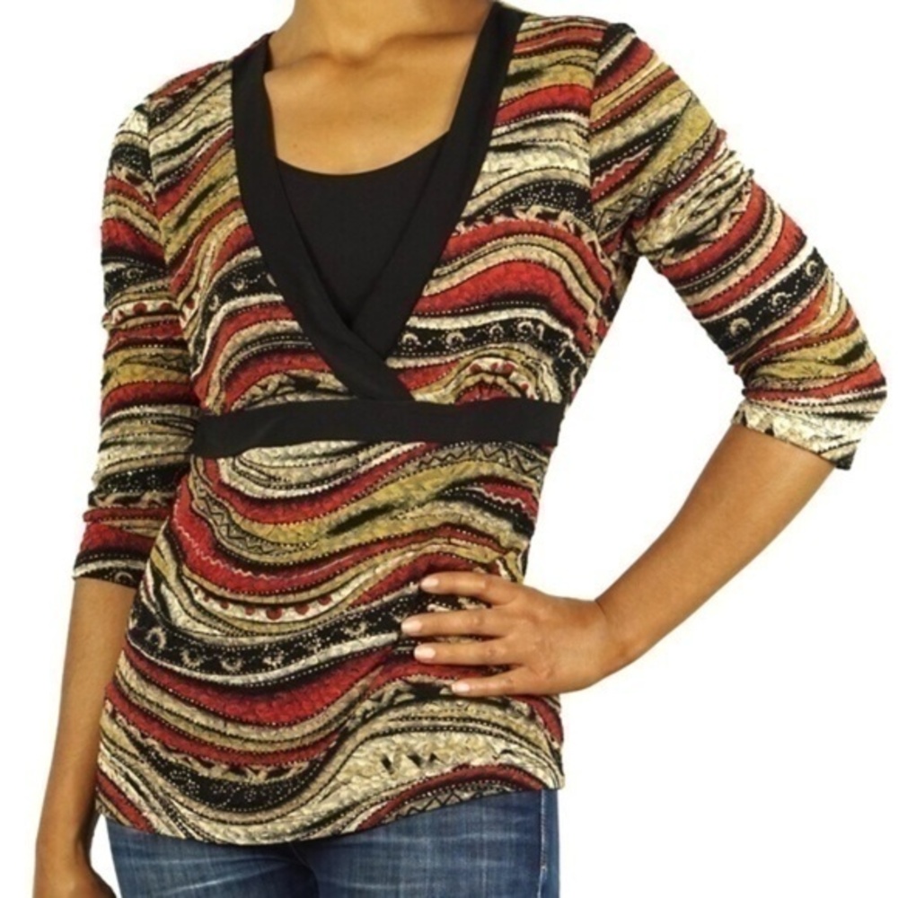 Brittany Black Womens Size S Metallic Detailed Stretchy Textured Blouse Y2K